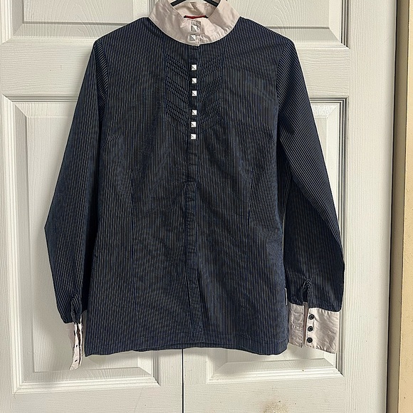 Horse ware Ladies Long Sleeve Competition Show Shirt -Blue Pinstripe -Medium/40 - Picture 2 of 5